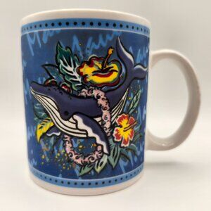Hilo Hattie Maui Blue Whale Hibiscus Flower Ceramic Mug 12oz
